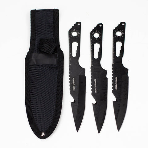 8" Three Piece  Hunt Down Black Throwing Knife Set With Fish Hook  [9569]_0