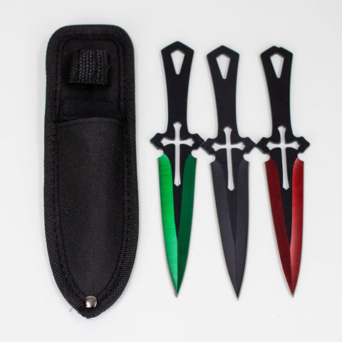6.5″ Throwing Knife with Sheath 3PC SET Red/Green/Black [T00502-1]_0