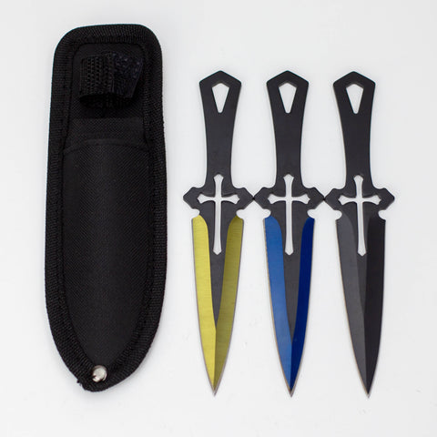 6.5″ Throwing Knife with Sheath 3PC SET Blue/Gold/Black [T00502-2]_0