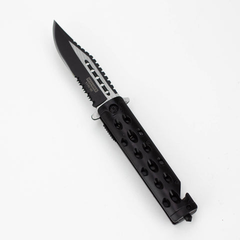 8.5" Defender Black Tactical Design Pocket Knife with Belt Clip [7672]_0